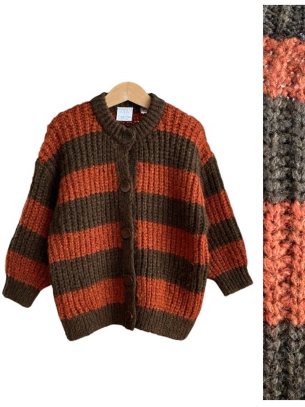 Zara Kids Orange Brown Stripe Knit Cardigan Sweater 3t